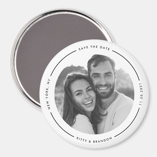 Aimant Noir rond et blanc Enregistrer la date avec la pho (Recto/Verso)