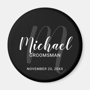 Aimant Noir Script moderne Groomsmen personnalisé
