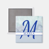 Aimant Nom | Aquarelle bleu monogramme (Recto/Verso)