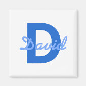 Aimant Nom Bleu & Monogramme (Devant)
