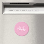 Aimant Nom cursif mignon et monogramme | Rose (In Situ (Lave-vaisselle))