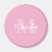 Aimant Nom cursif mignon et monogramme | Rose (Devant)