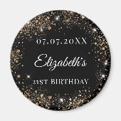 Aimant Nom date anniversaire noir or paillettes (Devant)