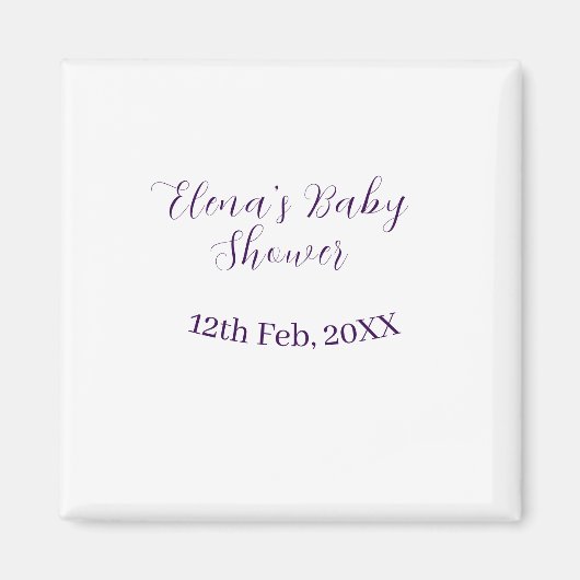 Aimant nom date de baby shower violet élégant simple (Devant)