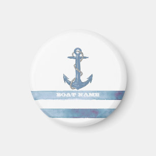 Aimant Nom de bateau nautique, Ancre, Corde, Rayures bleu