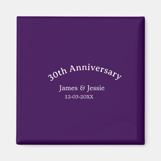 Aimant nom de date d'anniversaire de mariage 30 ans simpl (Devant)