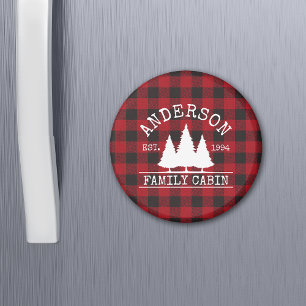 Aimant Nom de famille du cabine Red Buffalo Plaid