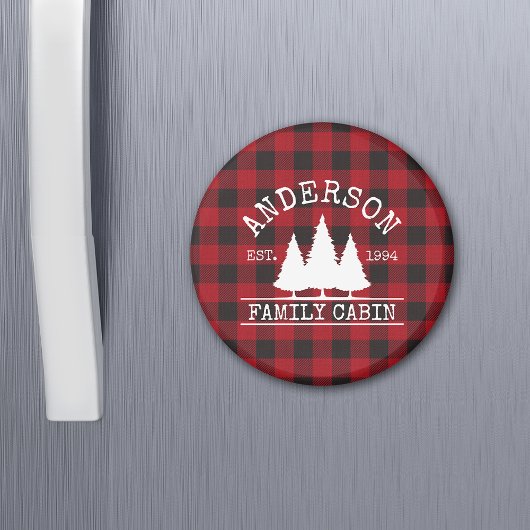 Aimant Nom de famille du cabine Red Buffalo Plaid