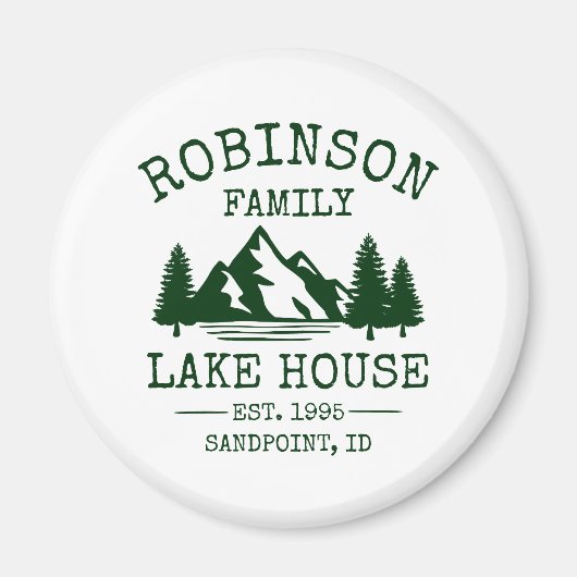 Aimant Nom de famille Lake House Forest Green Trees (Devant)