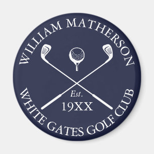 Aimant Nom de golf classique bleu marine personnalisé