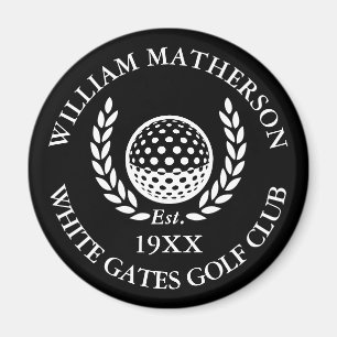 Aimant Nom de golf personnalisé noir et blanc