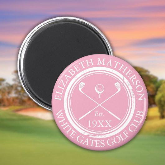 Aimant Nom de golf personnalisé rose