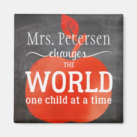 Aimant Nom de l'enseignant Chalkboard Red Apple et citati (Devant)