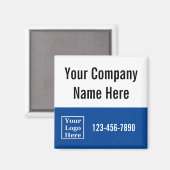 Aimant Nom de l'entreprise Logo Numéro de téléphone bleu  (Recto/Verso)