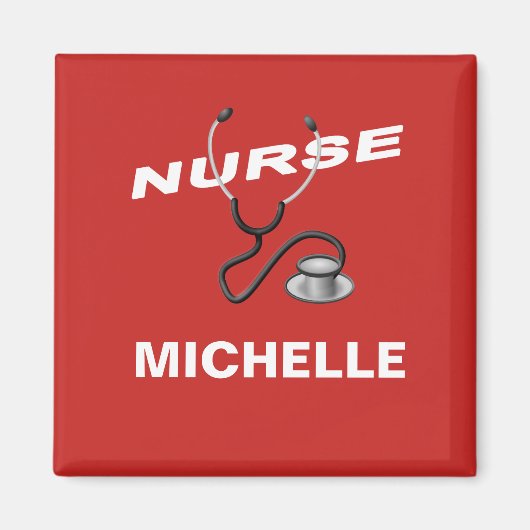 Aimant Nom de l'infirmière personnalisée RED (Devant)