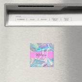 Aimant Nom de monogramme holographique iridescent rose fé (In Situ (Lave-vaisselle))