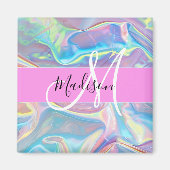Aimant Nom de monogramme holographique iridescent rose fé (Devant)