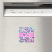 Aimant Nom de monogramme holographique iridescent rose fé (In Situ (Lave-vaisselle))