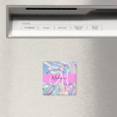 Aimant Nom de monogramme holographique iridescent rose fé (In Situ (Lave-vaisselle))
