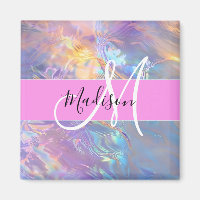 Nom de monogramme holographique iridescent rose fé