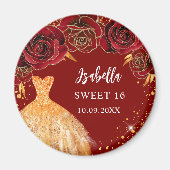 Aimant Nom de robe à paillettes dorées rouges pour Sweet  (Devant)