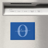 Aimant Nom de script de monogramme personnalisé bleu blan (In Situ (Lave-vaisselle))