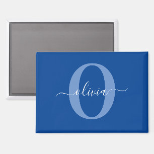 Aimant Nom de script de monogramme personnalisé bleu blan