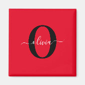 Aimant Nom de script de monogramme personnalisé Rouge Noi (Devant)