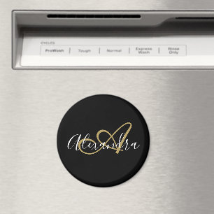 Aimant Nom de script élégant Monogram Black Gold