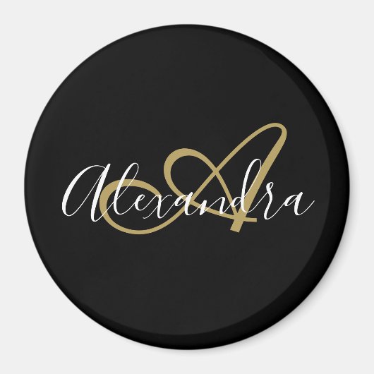 Aimant Nom de script élégant Monogram Black Gold (Devant)