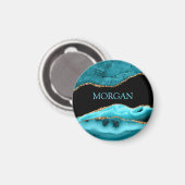 Aimant Nom DIY, Agate sarcelle, noir et or (Recto/Verso)