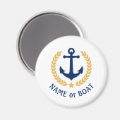 Aimant Nom du bateau Ancre Gold Style Laurel bleu blanc (Recto/Verso)