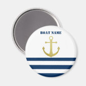 Aimant Nom du bateau nautique, Ancre d'or Bleu de la Mari (Recto/Verso)