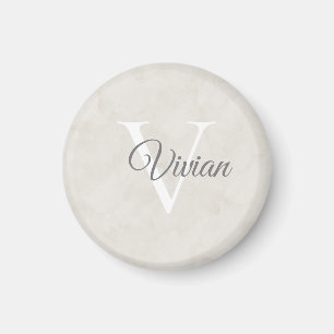 Aimant Nom du monogramme blanc d'aquarelle simple et élég