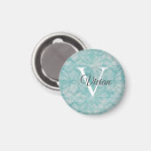 Aimant Nom du monogramme de l'aquarelle turquoise (Recto/Verso)