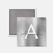 Aimant Nom du monogramme en métal brossé argenté (Recto/Verso)