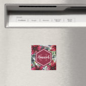 Aimant Nom du monogramme personnalisé Poinsettia rouge (In Situ (Lave-vaisselle))