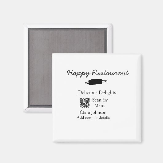 Aimant Nom du restaurant scan QR menu ajouter les coordon (Recto/Verso)