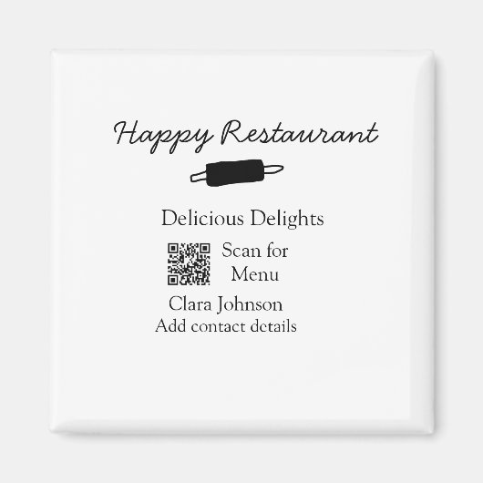 Aimant Nom du restaurant scan QR menu ajouter les coordon (Devant)