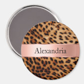 Aimant Nom du ruban rose du Rose animal léopard (Recto/Verso)