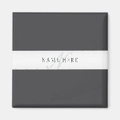 Aimant Nom élégant et monogramme | Gris foncé et clair (Devant)