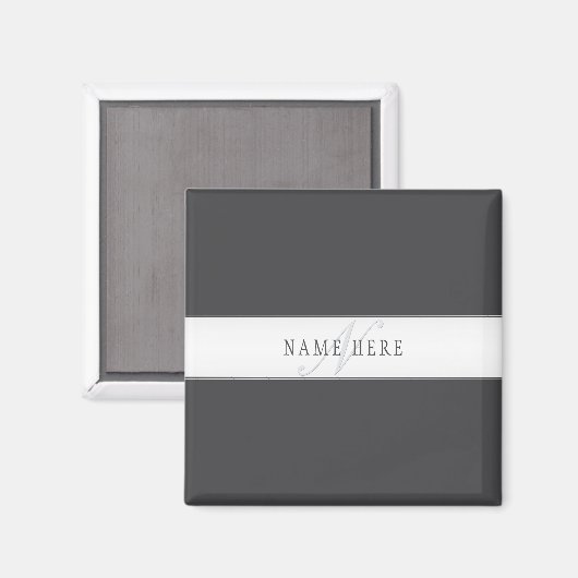 Aimant Nom élégant & monogramme | Gris foncé & clair (Recto/Verso)