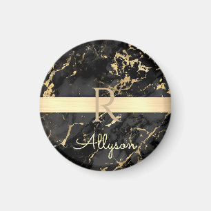 Aimant Nom et monogramme DIY, barre dorée, marbre noir et