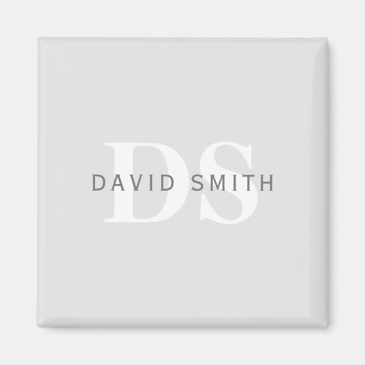 Aimant Nom et monogramme modernes | Blanc gris clair et f (Devant)