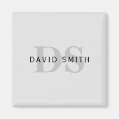 Aimant Nom et monogramme modernes | Gris et noir modifiab (Devant)