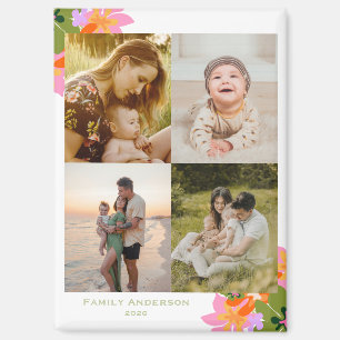 Aimant Nom famille 4 photos collage floral mignon 