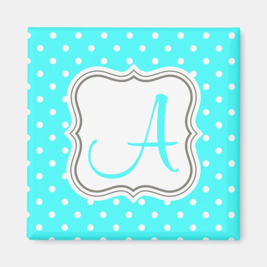 Aimant Nom initial du monogramme pois turquoise moderne (Devant)