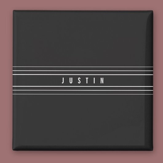 Aimant Nom modifiable et bandes géométriques | Noir et bl