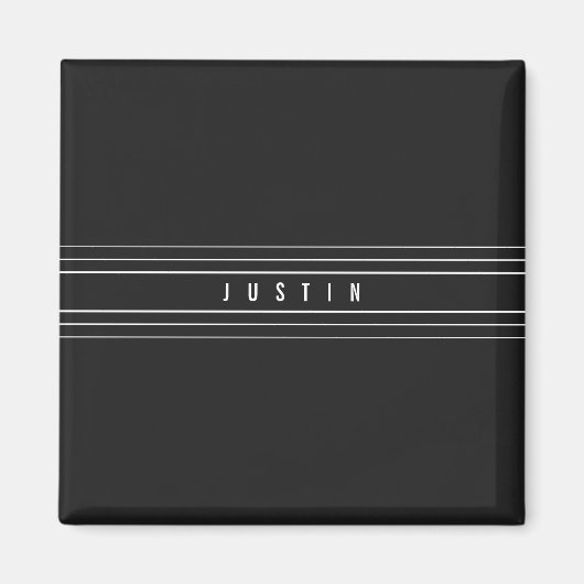 Aimant Nom modifiable et bandes géométriques | Noir et bl (Devant)