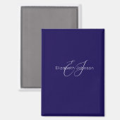Aimant nom monogramme classique bleu et blanc (Recto/Verso)